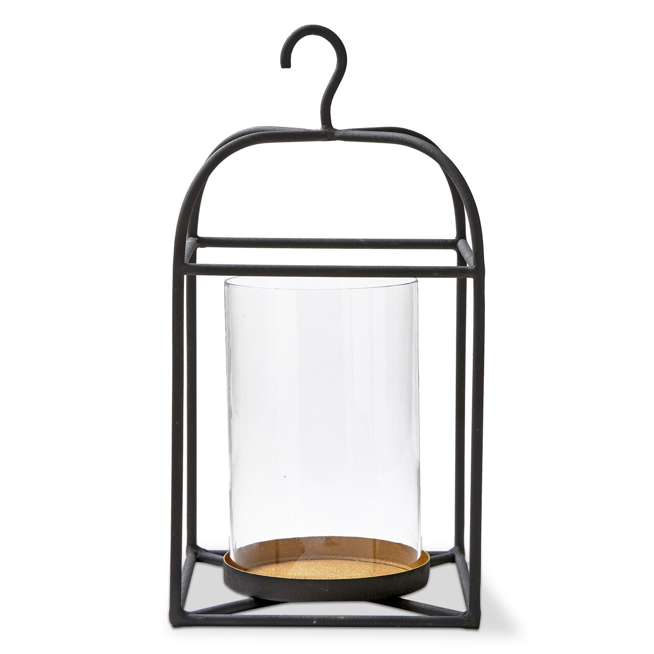 Hanging Metal And Glass Lantern Pillar Candle Holder Large 9.0L x 9.0W x 17H inches Decorative Use Only
